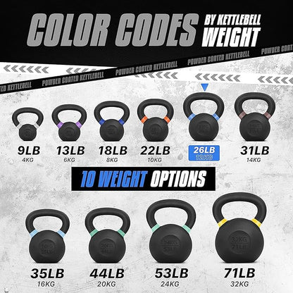 Yes4All Powder Coated Cast Iron Kettlebell Strength Training Kettlebells Weight Set for Full Body Workout, Home Gym