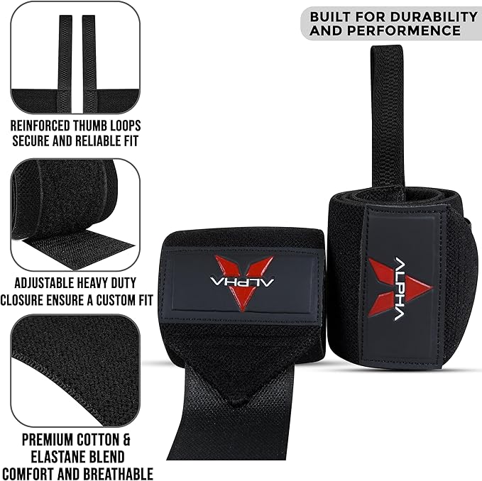 Alpha Sports Wrist Wraps for Weightlifting,Gym Exercise,Adjustable,Durable for Crossfit,Powerlifting, Bodybuilding, and Fitness Workouts,Enhanced Stability for Lifting,Training