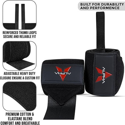 Alpha Sports Wrist Wraps for Weightlifting,Gym Exercise,Adjustable,Durable for Crossfit,Powerlifting, Bodybuilding, and Fitness Workouts,Enhanced Stability for Lifting,Training