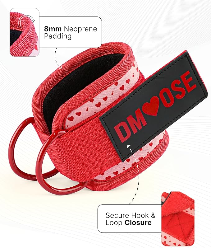 DMoose Fitness Ankle Straps for Cable Machines - One Size Fit with Premium Padding, Glute Kickback Ankle Strap for Women & Men, Cable Attachments for Gym, Booty Workouts, Leg Extension & Hip Abductors
