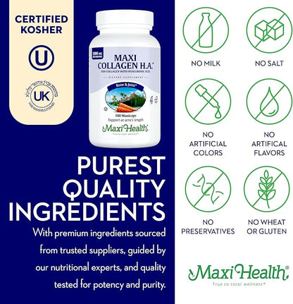 Collagen with Hyaluronic Acid Capsules - 1.5X More Efficient Absorption - Kosher Type I Hydrolyzed Marine Collagen Capsules Hyaluronic Acid Supplements for Hair, Skin, Nails, Joint & Bone Health, 180