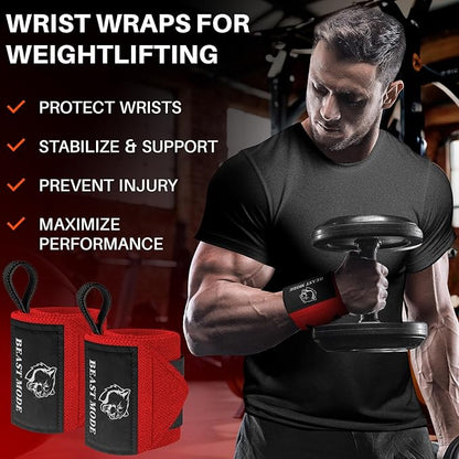 TECEUM Weightlifting 18" & 12" Wrist Wraps with Thumb Loop – Heavy Duty Wrist Workout Braces for Men and Women – Ideal for Powerlifting, Strength Training, Bodybuilding