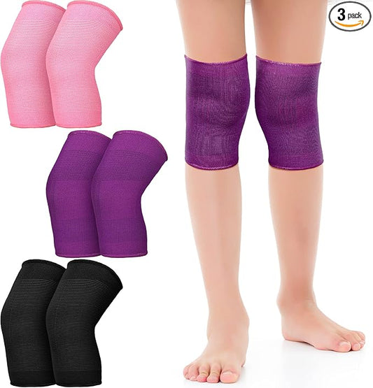 Hungdao 3 Pairs Kids Knee Brace Breathable Flexible Elastic Knee Sleeves for Kids Girls Volleyball Basketball Dance Skating(Large)