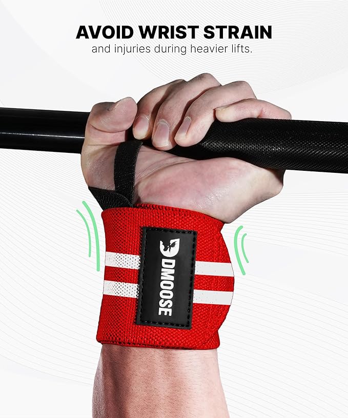 DMoose Fitness Wrist Wraps for Weightlifting - IPL Approved Premium Lifting Straps with Thumb Loops for Powerlifting, Bodybuilding & Weight Lifting, Compression Gym Wrist Support for Working Out