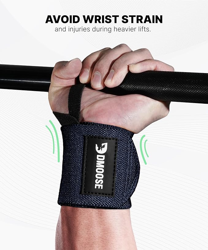 DMoose Fitness Wrist Wraps for Weightlifting - IPL Approved Premium Lifting Straps with Thumb Loops for Powerlifting, Bodybuilding & Weight Lifting, Compression Gym Wrist Support for Working Out