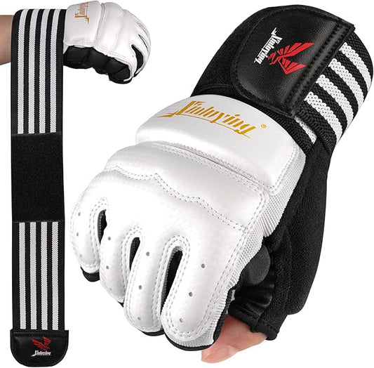 Xinluying Punch Bag MMA Gloves Half Finger Adjustable Mitts Wrist Support Boxing Gloves Open Palms for Sparring Martial Arts Taekwondo Punching Bag Training for Men Women