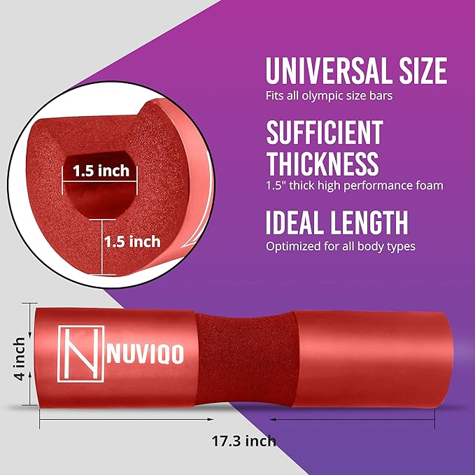 Barbell Pad Squat Pad for Lunges and Squats - Hip Thrust Pad for Standard and Olympic Bars - Provides Cushion to Neck and Shoulders While Training