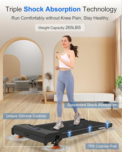 Lichico Walking Pad Under Desk Treadmill，Portable Small Treadmills for Home and Office，Super Quiet Brushless Motorized Walking Jogging Running Machine with Remote Control