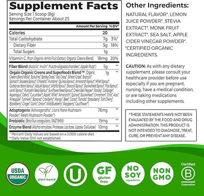 Orgain Organic Wonder Gut Fiber Supplement Powder, 5 in 1 Blend with 1 Billion Probiotics, Greens, Vitamin C, Adaptogens for Gut Health and Immune Support, Non-GMO, Orange Mango, 7.05 oz