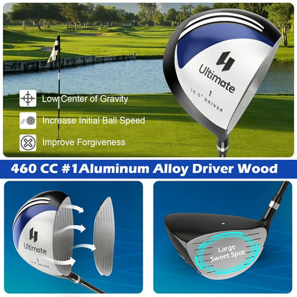 Tangkula 9/10 Pieces Men's Complete Golf Clubs Set Right Hand, Includes 460cc Alloy #1 Driver & #3 Fairway Wood & #4 Hybrid & #6/#7/#8/#9/#P Irons & Putter, Golf Club Set