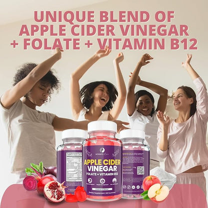 Mommyz Love Apple Cider Vinegar Gummies with Folate and Vitamin B12 - Nourishing Support for New Moms' Weight Management, Healthy Digestion and Radiant Hair and Skin Health