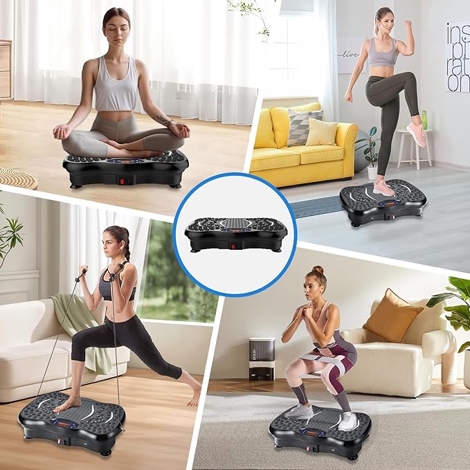 Vibration Plate Exercise Machine,Whole Body Workout Equipment for Weight Loss,Lymphatic Drainage Machine,Gyms Workout with Adjustable Speeds and Resistance Bands,Compact Vibration Platform for Home