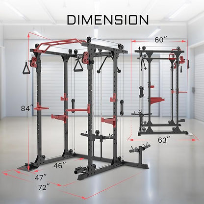 Fitness Reality Squat Rack Power Cage with Optional LAT Pulldown, Cable Crossover
