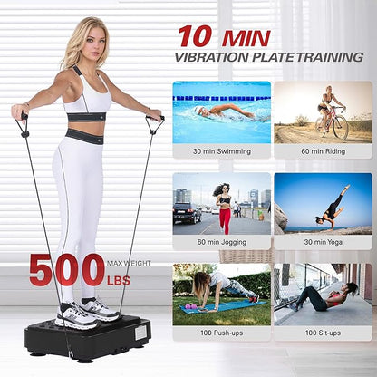 soges Vibration Plate Exercise Machine with Resistance Bands, Vibrating Plate for Lymphatic Drainage, Whole Body Vibrate Equipment, Home Fitness Workout Weight Loss Sports