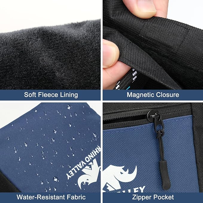 Rhino Valley Chalk Bag for Rock Climbing, No Leak Magnetic Climbing Chalk Bag with Handle, Climbing Chalk Bucket Gear with Adjustable Belt Zipper Pockets for Cross Fit, Weight Lifting