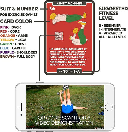 Dumbbell Exercise Cards. Dumbbell Workout Playing Card Game. Video Instructions Included. Perfect for Training with Adjustable Dumbbell Free Weight Sets and Home Gym Fitness. (2019 Mega Pack)