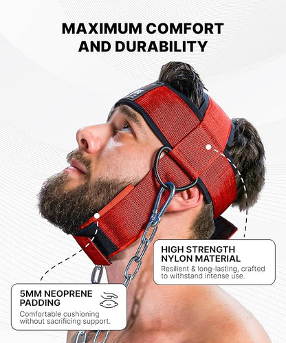 DMoose Neck Harness for Weight Lifting - 30" Heavy Duty Steel Chain - Neck Exerciser, Trainer & Strengthener for Injury Recovery Support & Workout- Adjustable Head & Chin Strap