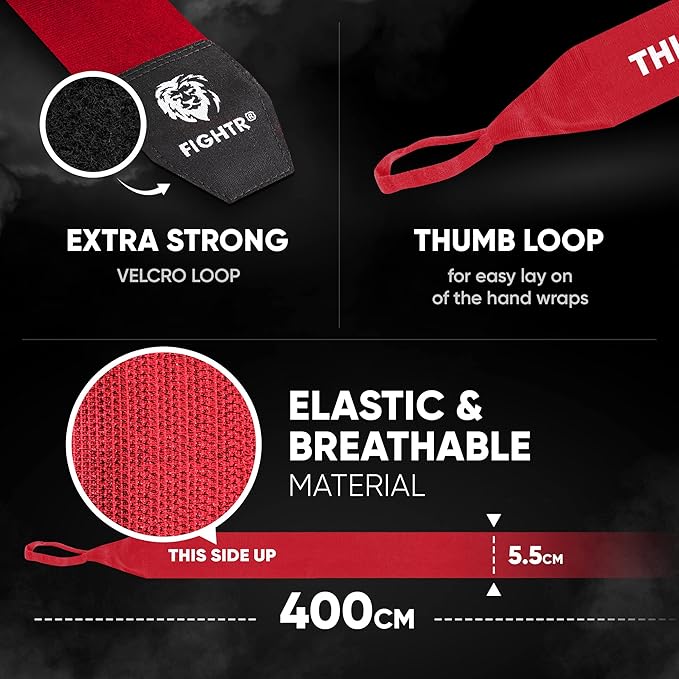 FIGHTR® Boxing Handwraps 160 inches semi-Elastic Hand Wraps with Thumb Loop for Boxing, MMA, Muay Thai & Martial Arts