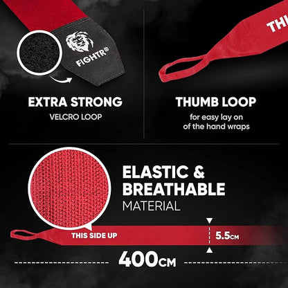 FIGHTR® Boxing Handwraps 160 inches semi-Elastic Hand Wraps with Thumb Loop for Boxing, MMA, Muay Thai & Martial Arts