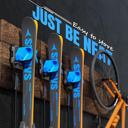 Ski & Snowboard Wall Rack for Garage - Fits Any Ski/board, Damage-Free Storage, Blue, 4 Pack