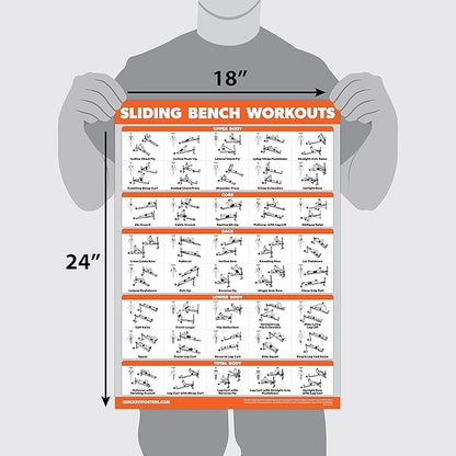 Palace Learning QUICKFIT Sliding Bench Workout Poster - Compatible with Total Gym, Weider Ultimate Body Works - Incline Bench Exercise Chart (LAMINATED, 18" x 24")
