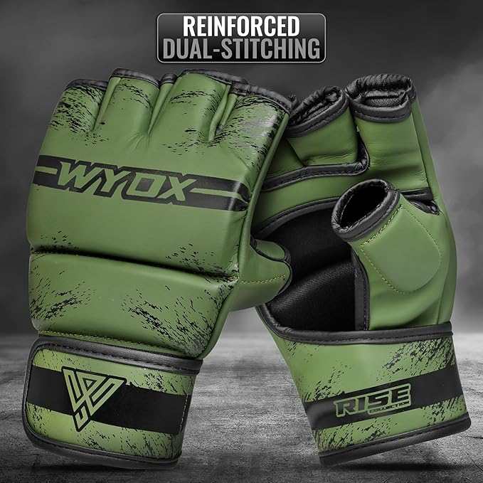 WYOX MMA Gloves for Men & Women – Grappling & Sparring Boxing Gloves with Open Palm Design, Padded Fingerless Training Gloves for Kickboxing, Muay Thai, Youth & Heavy Bag Workouts