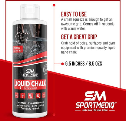Pro Grade Liquid Chalk – Mess Free Professional Hand Grip for Gym, Weightlifting, Rock Climbing, Gymnastics, Rock Climbing - Dries in Seconds - 8.5 Oz