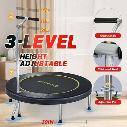 SkyBound Boogie Bounce Elite Foldable Mini Trampoline Fitness Rebounder with Adjustable T-Bar Handle - Exercise Trampoline for Adult - Fitness Trampoline for Workout Trainer