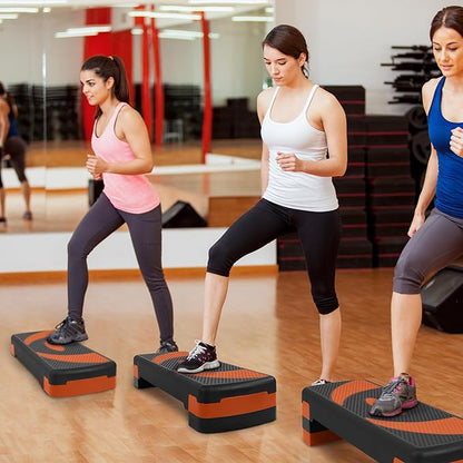 Step Aerobic Platform, Exercise Step with 5 levels Adjustable Height, 4 Stackable Risers, Fitness Training Workout Stepper for Home Gym, Cardio Strength, Multiple Options