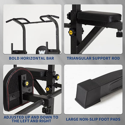 BARWING Pull Up Bar Station, Power Tower, Dip Station with 3D Backrest, Multi-Function Strength Training Stand Rack, Adjustable Height Dip Bar for Home Gym Workout Stand Fitness Exercise Equipment