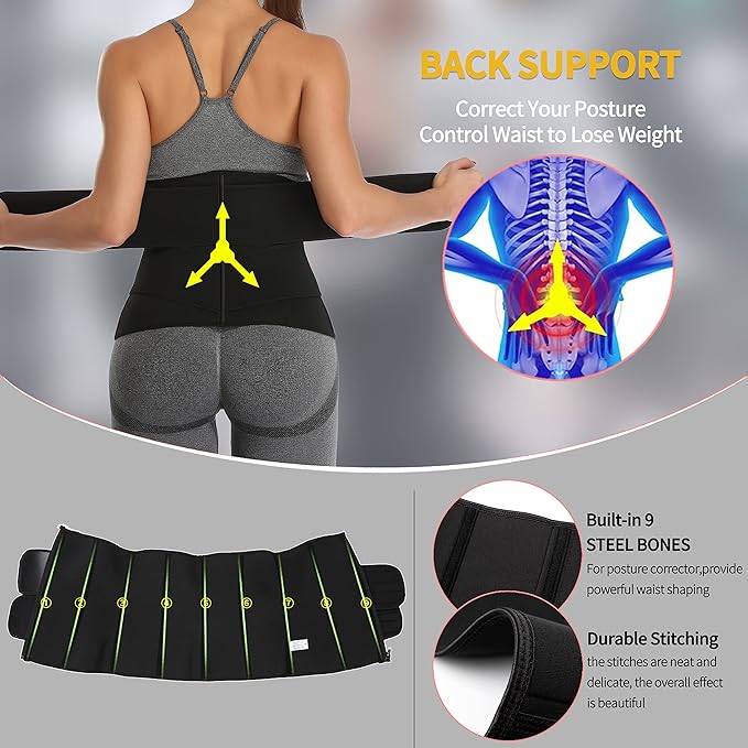 KIWI RATA Neoprene Sauna Waist Trainer Corset Sweat Belt for Women Compression Cincher Band Workout Fitness Back Support