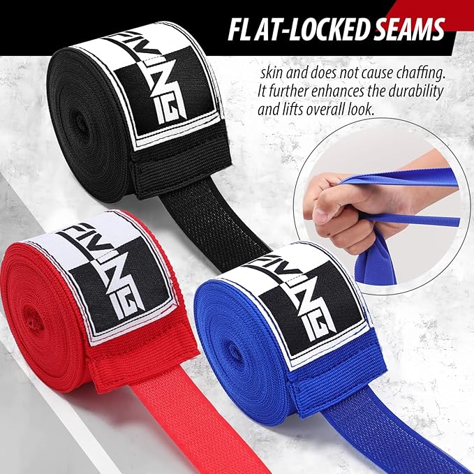 FIVING Boxing Hand Wraps Inner Gloves for Men Women, 180 Inch Elasticated Thumb Loop Bandages, Wrist Wrap Protection Muay Thai MMA Kickboxing Martial Arts Punching Bag Training