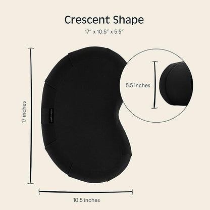 Retrospec Sedona Zafu Meditation Cushion Filled w/Buckwheat Hulls - Yoga Pillow for Meditation Practices - Machine Washable 100% Cotton Cover & Durable Carry Handle, Crescent, Black