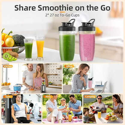 Smoothie Blender, 1300W Personal Blender for Smoothies, Shakes and Nutrient Extractions with 2pcs BPA-Free 27oz Portable To-Go Bottles