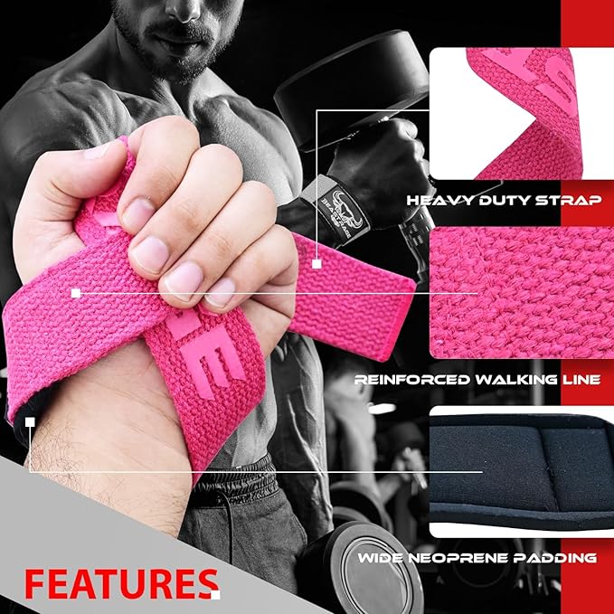 BEAST RAGE Lifting Straps for Weightlifting, Weight Lifting Straps Gym Power Workouts Lifting Wrist Straps Padded Cotton Men Women Support Lifters Deadlift Straps Hard Pull Exercise Straps