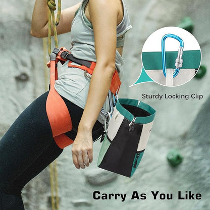 MoKo Chalk Bag for Rock Climbing, Large Capacity Climbing Chalk Bag with Magnetic Snap and Zipper Pocket, Portable Chalk Bucket for Rock Climbing, Weight Lifting, Bouldering, Gymnastics, Fitness