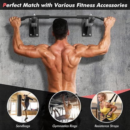 Goplus Wall Mounted Pull Up Bar 3 Grip 440 LBS