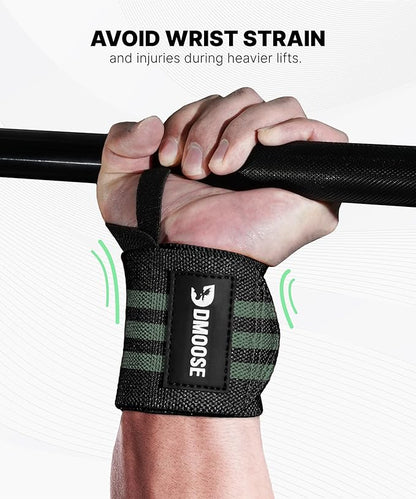 DMoose Fitness Wrist Wraps for Weightlifting - IPL Approved Premium Lifting Straps with Thumb Loops for Powerlifting, Bodybuilding & Weight Lifting, Compression Gym Wrist Support for Working Out