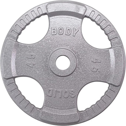 Body-Solid Cast Iron Olympic Quad Grip Design Weight Plate Set - Free Weights, Dumbbell Plates, 2 Inch Standard Hole for All Barbell Types