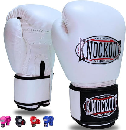 Knockout Gel Boxing Gloves for Men Women - Pro Training Sparring, Maya Hide Leather Muay Thai MMA Kickboxing, Adults-Kids Heavy Bag Workout Gloves for Boxing -Ultra-Wide Wrist Support 10 oz - 16 oz