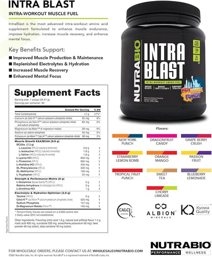 NutraBio Intra Blast BCAA EAA Electrolyte and Hydration Powder - Amino Acid Supplement, EAA/BCAA Powder - Non-GMO and Gluten Free - Blueberry Lemonade - 30 Servings
