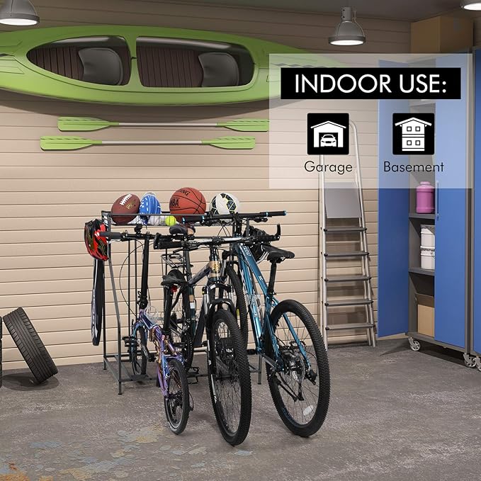 Sunix Bike Stand Rack, 3 Bicycle Floor Parking Stand, Bike Rack for Garage Storage, 3 Widths Adjustable Bike Slot for Mountain, Hybrid, Kids Bicycles, Indoor Outdoor Bike and Sports Storage Station