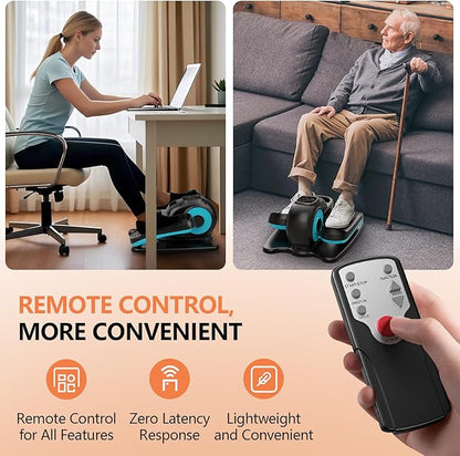 Under Desk Elliptical Electric – Seated Leg Exerciser for Seniors, Fully Assembled Pedal Machine with Remote Control, Free Footstraps & 10 Adjustable Speeds