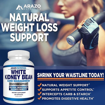 Arazo Nutrition White Kidney Bean Extract - 100% Pure Carb Blocker and Fat Absorber for Weight Support - Intercept Carbs