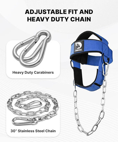 DMoose Neck Harness for Weight Lifting - 30" Heavy Duty Steel Chain - Neck Exerciser, Trainer & Strengthener for Injury Recovery Support & Workout- Adjustable Head & Chin Strap