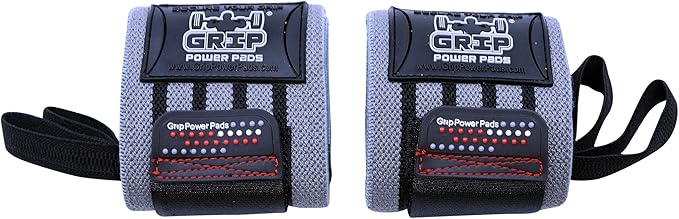 Grip Power Pads Wrist Wraps 2 Wraps for Weight Lifting Wrist Support Cotton Wraps Gym Bandage Straps for Men & Women Premium Quality & PRO Rubber