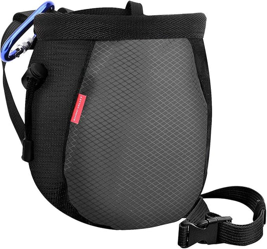 Rhino Valley Climbing Chalk Bag, No Leak Drawstring Chalk Bag with Adjustable Belt, Carabiner Clip and Zippered Pockets Chalk Bag for Climbing, Cross Fit, Weight Lifting & More