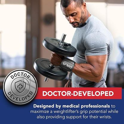 Dr. Arthritis Weight Lifting Wrist Wraps with Thumb Loop, Heavy-Duty Gym Wraps & Hand Strap to Help Joints During Hybrid Training, Non-Slip Wrist Straps for Weightlifting Men & Women Use (Grey-White)