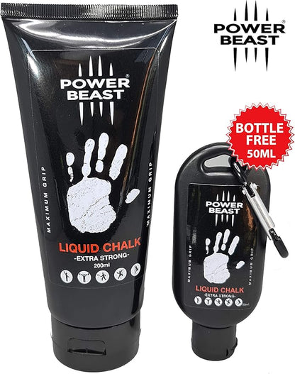 POWER BEAST Liquid Chalk, 2 Bottles Combo of 200 + 50 ML, Liquid Sports Chalk, Free Professional Hand Grip for Gym, Weightlifting, Rock Climbing, Gymnastics, Crossfit, Powerlifting, Pole Dance.
