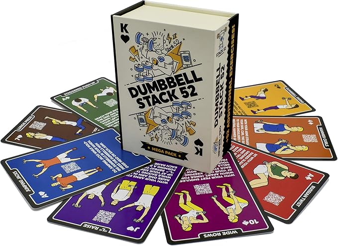 Dumbbell Exercise Cards. Dumbbell Workout Playing Card Game. Video Instructions Included. Perfect for Training with Adjustable Dumbbell Free Weight Sets and Home Gym Fitness. (2019 Mega Pack)